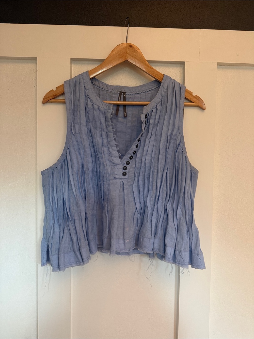 Anthropologie Light Blue Sleeveless Pleated V-Neck Women's Top